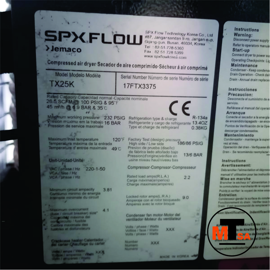 Compressed AIR DRYER SPXflow My Tools SA