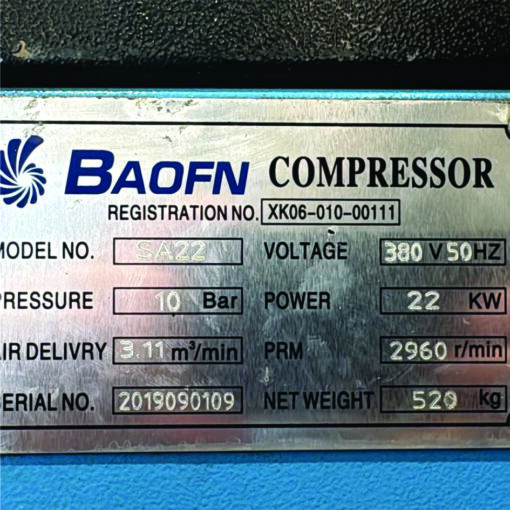 USED BAOFN 22kw10bar Air Compressor - Image 5